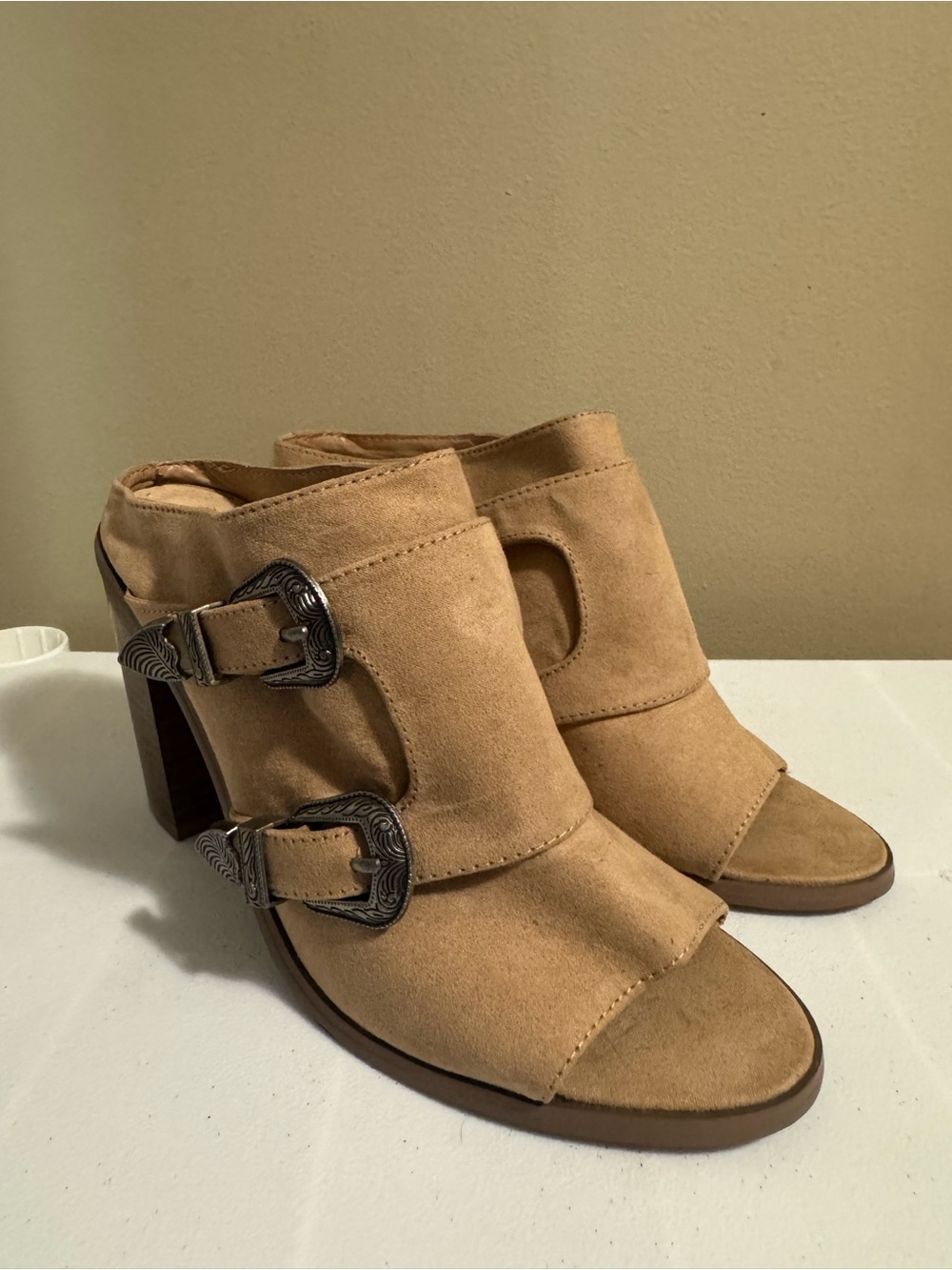 Forever 21 Faux Suede Double Buckle Mules